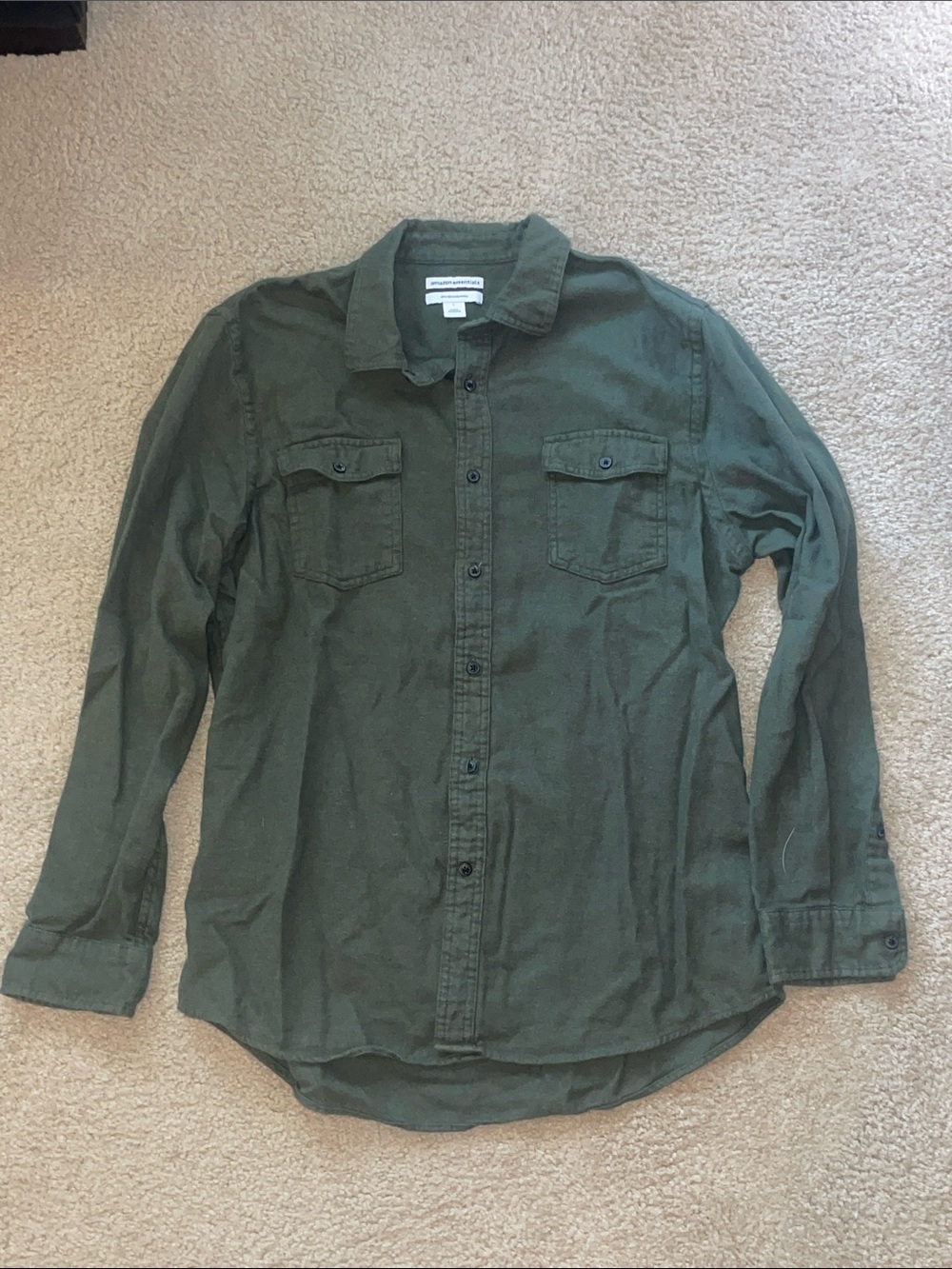 Amazon Essentials Olive Green Long-Sleeve Button-Down Shirt